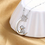 Sterling Silver Cat Moon Star Necklace