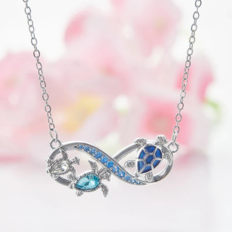 Infinity Turtle Necklace With Sparkling Crystals