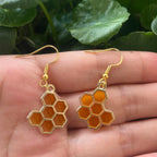 Golden Bee & Honeycomb Crystal Earrings