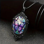 Butterfly Pendant Necklace With Purple Crystal
