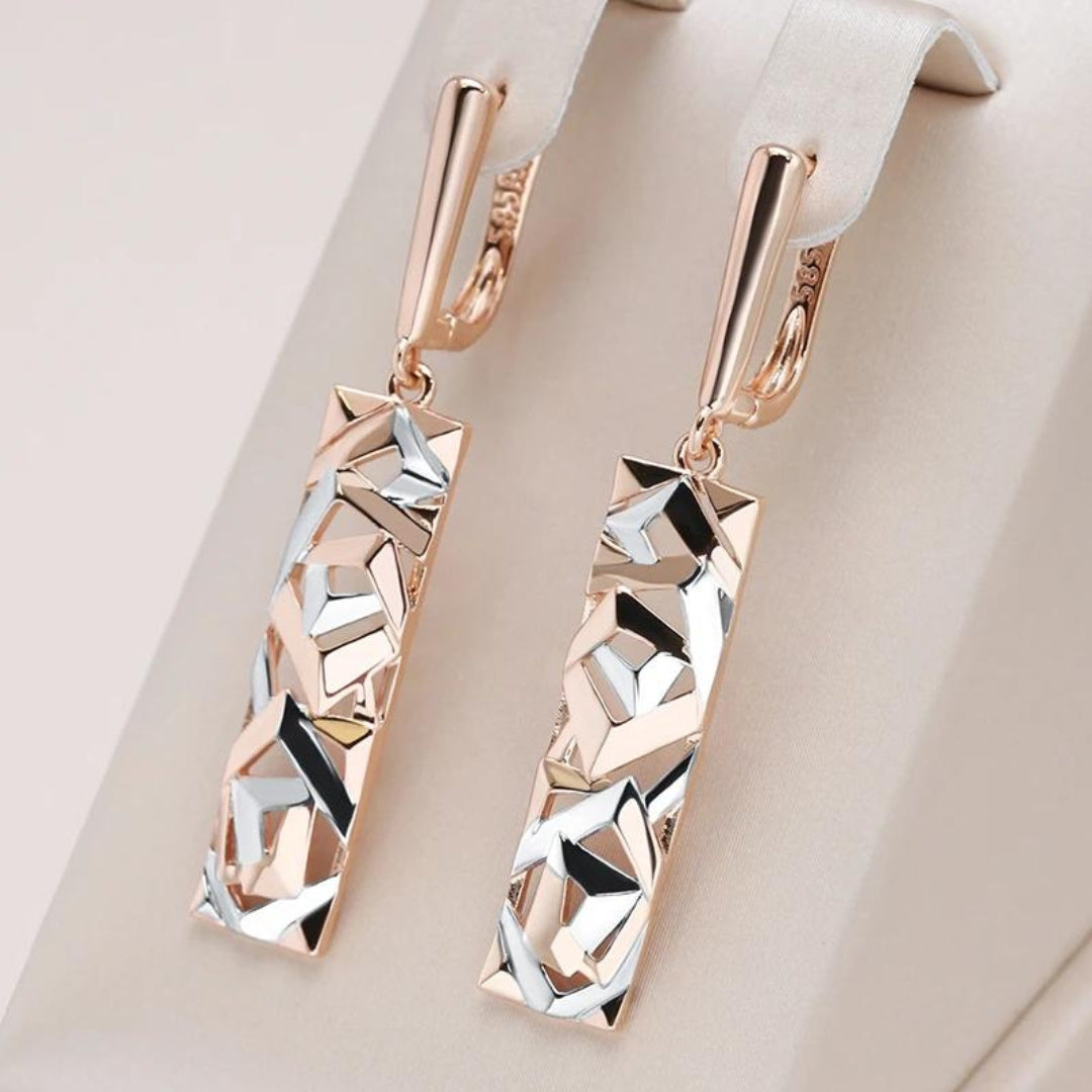 Elegant Geometric Rose Gold & Silver Bar Dangle Earrings