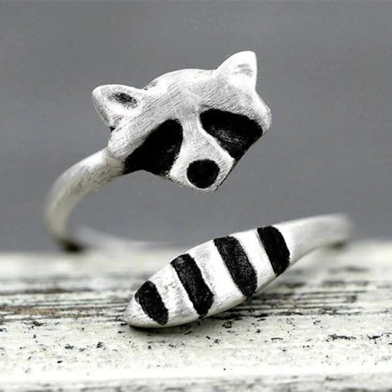 Vintage Raccoon Ring Adjustable Silver