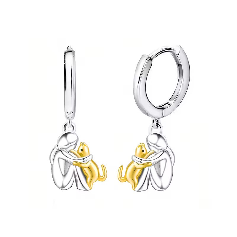 Cat Hug Pendant Necklace With Bonus Earrings – Offer