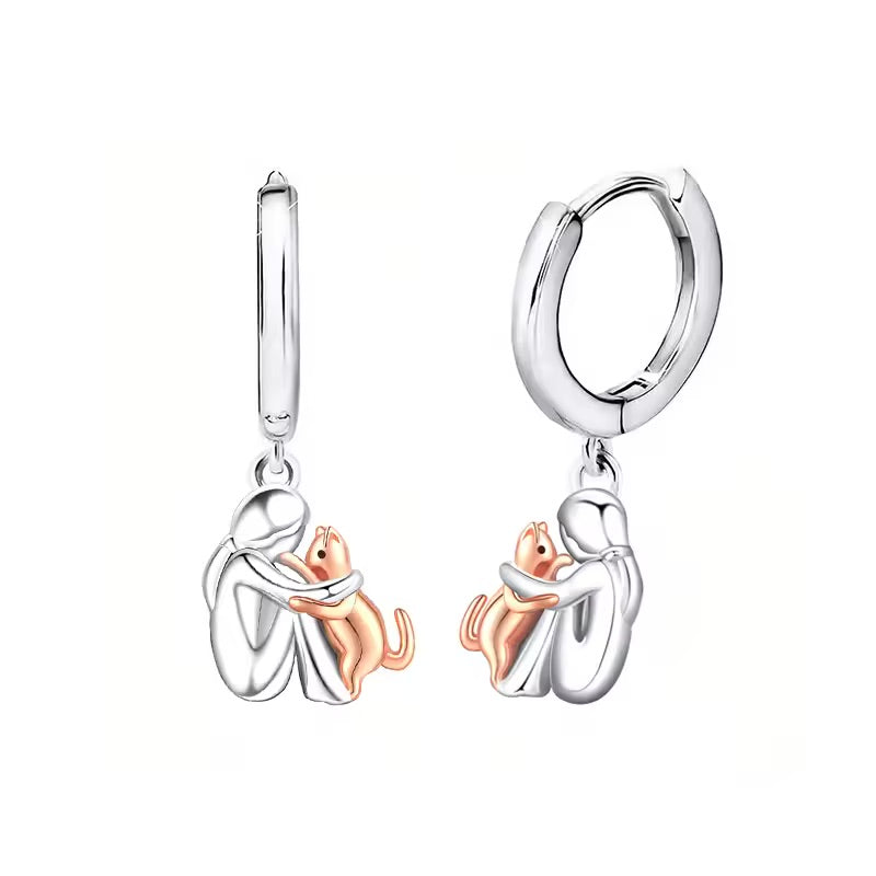 Cat Hug Pendant Necklace With Bonus Earrings – Offer