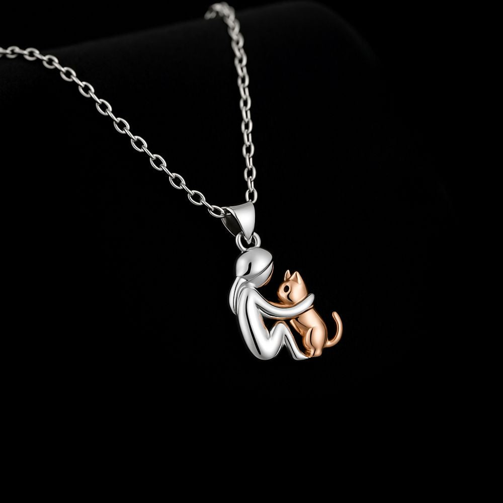 Cat Hug Pendant Necklace With Bonus Earrings – Offer