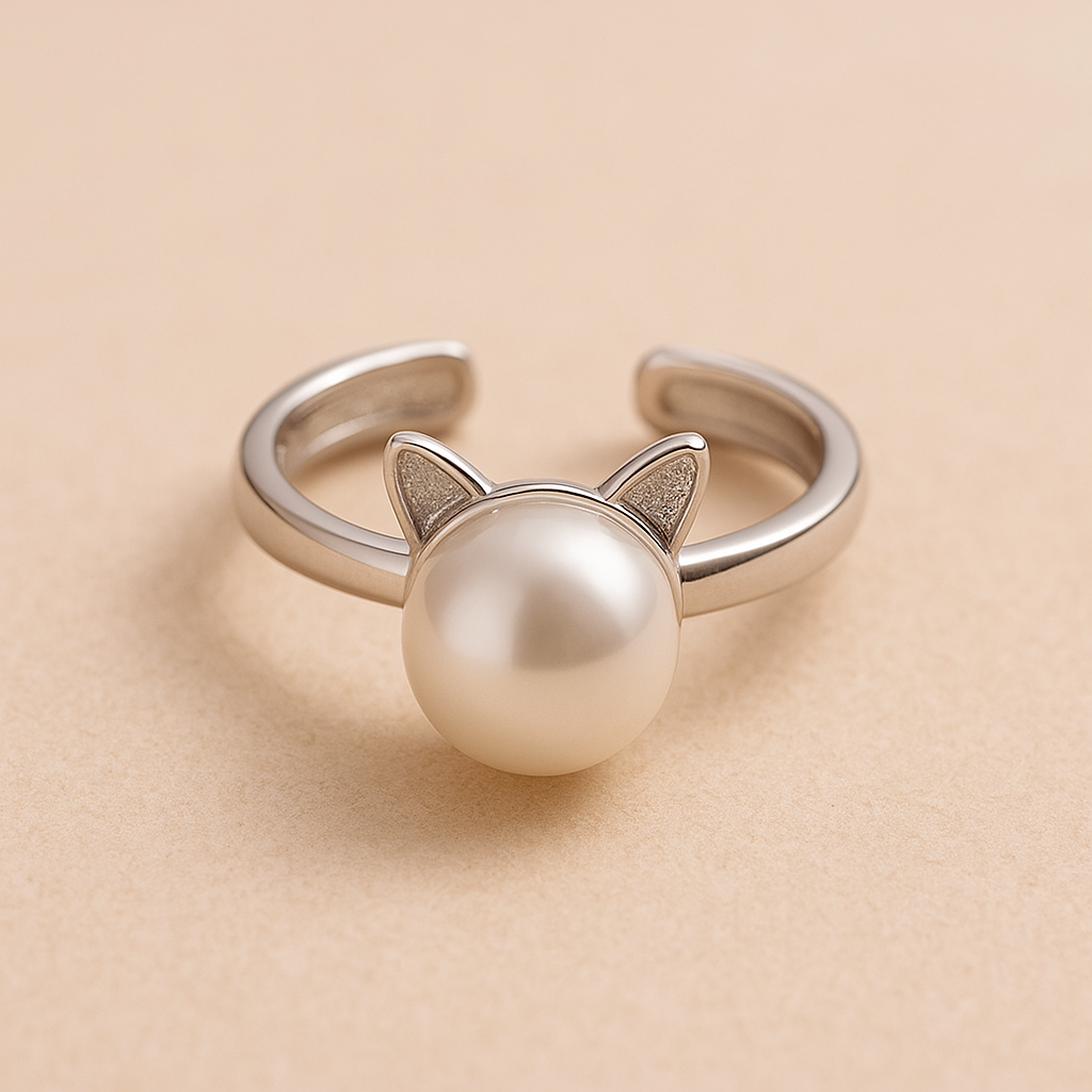 Beautiful Pearl Cat Necklace With Bonus Earrings + Ring