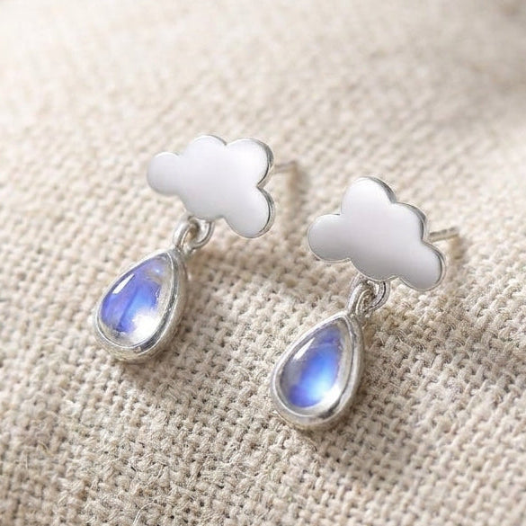Cloud Moonstone Raindrop Stud Earrings