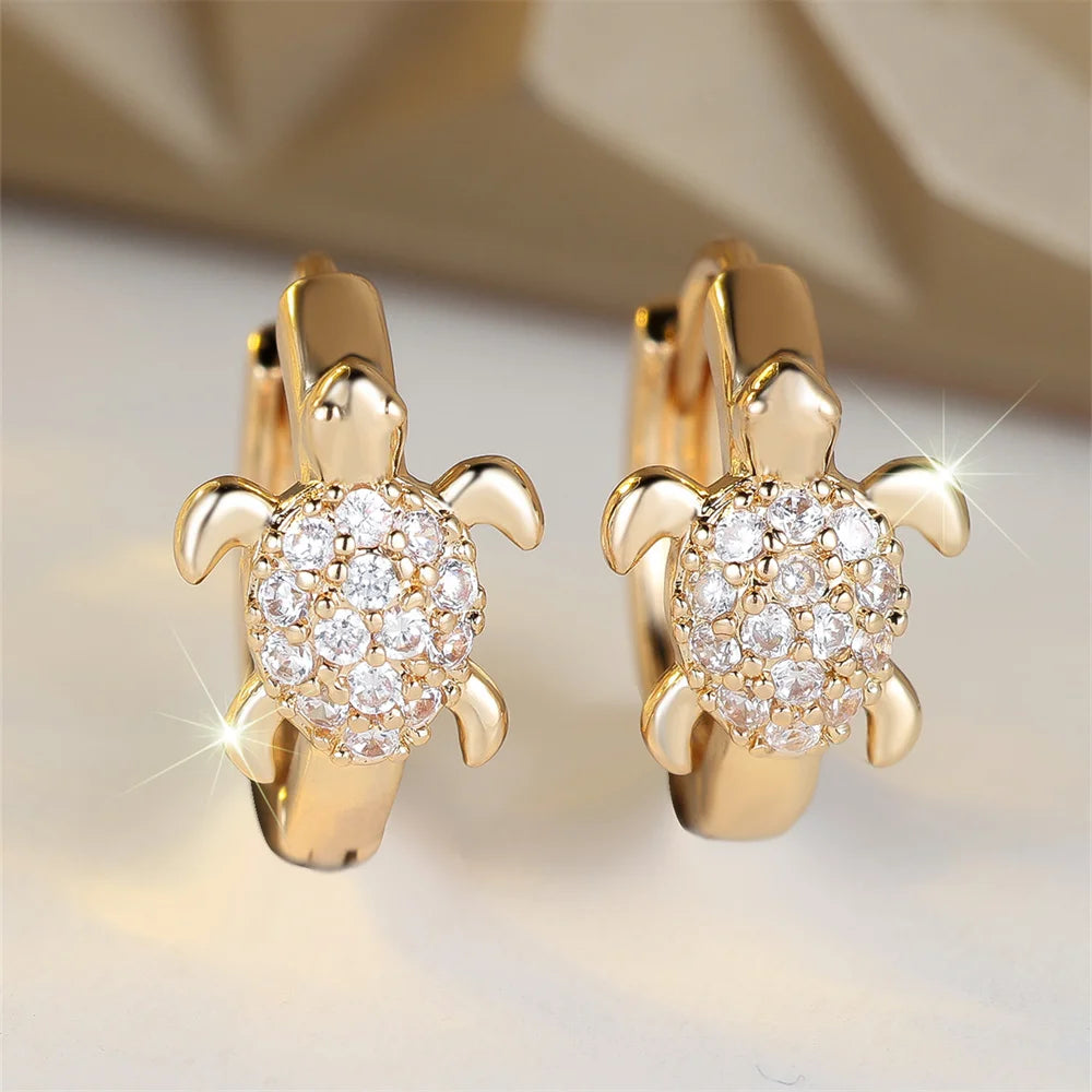 Sea Turtle Hoop Earrings With Sparkling Zircon