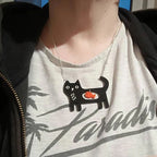 Whimsical Cat & Fish Acrylic Pendant Necklace