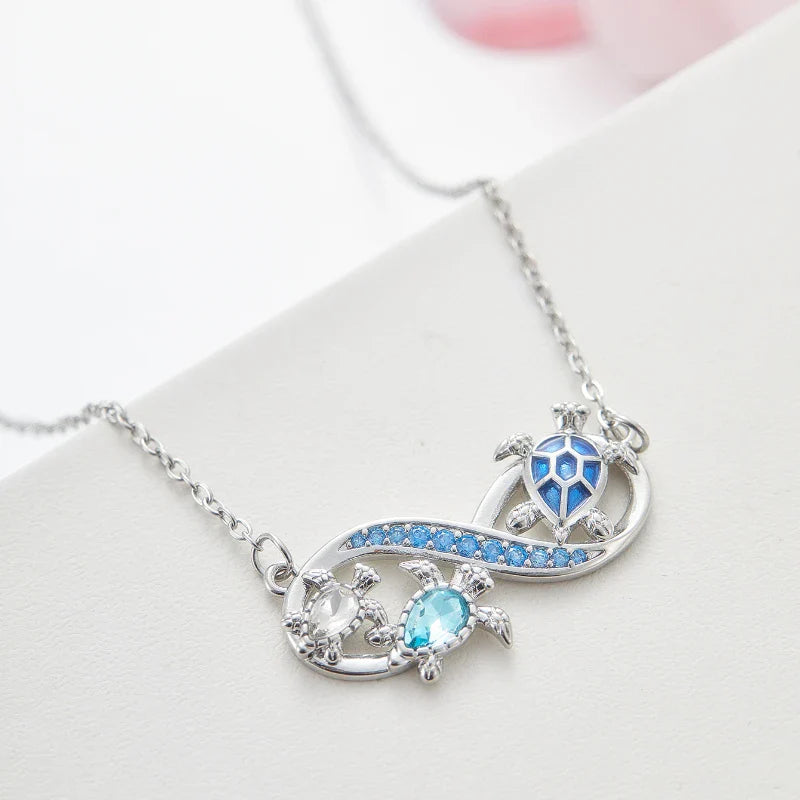 Infinity Turtle Necklace With Sparkling Crystals
