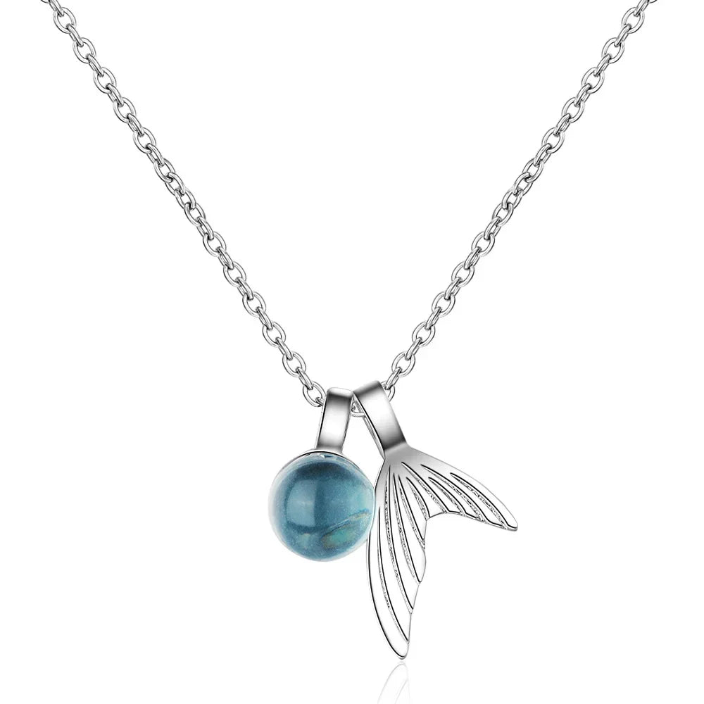 Sterling Silver Mermaid Tail Sapphire Necklace