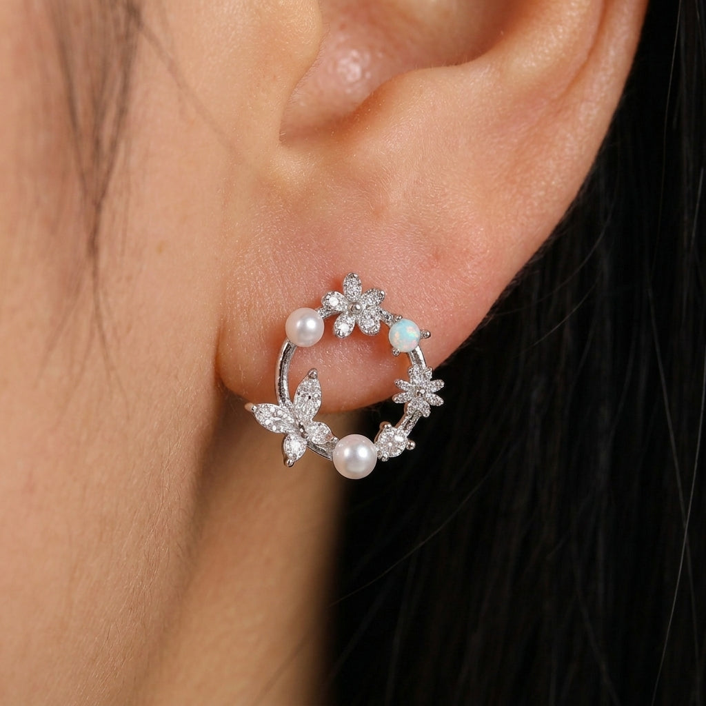Sterling Silver Flower Wreath Studs