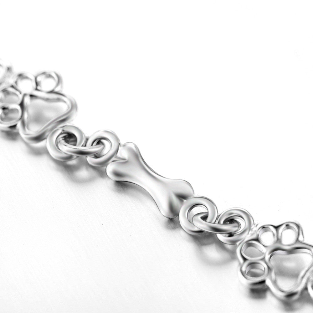 Limited Edition Pure Silver Dog Paw And Bone Charms Bracelet