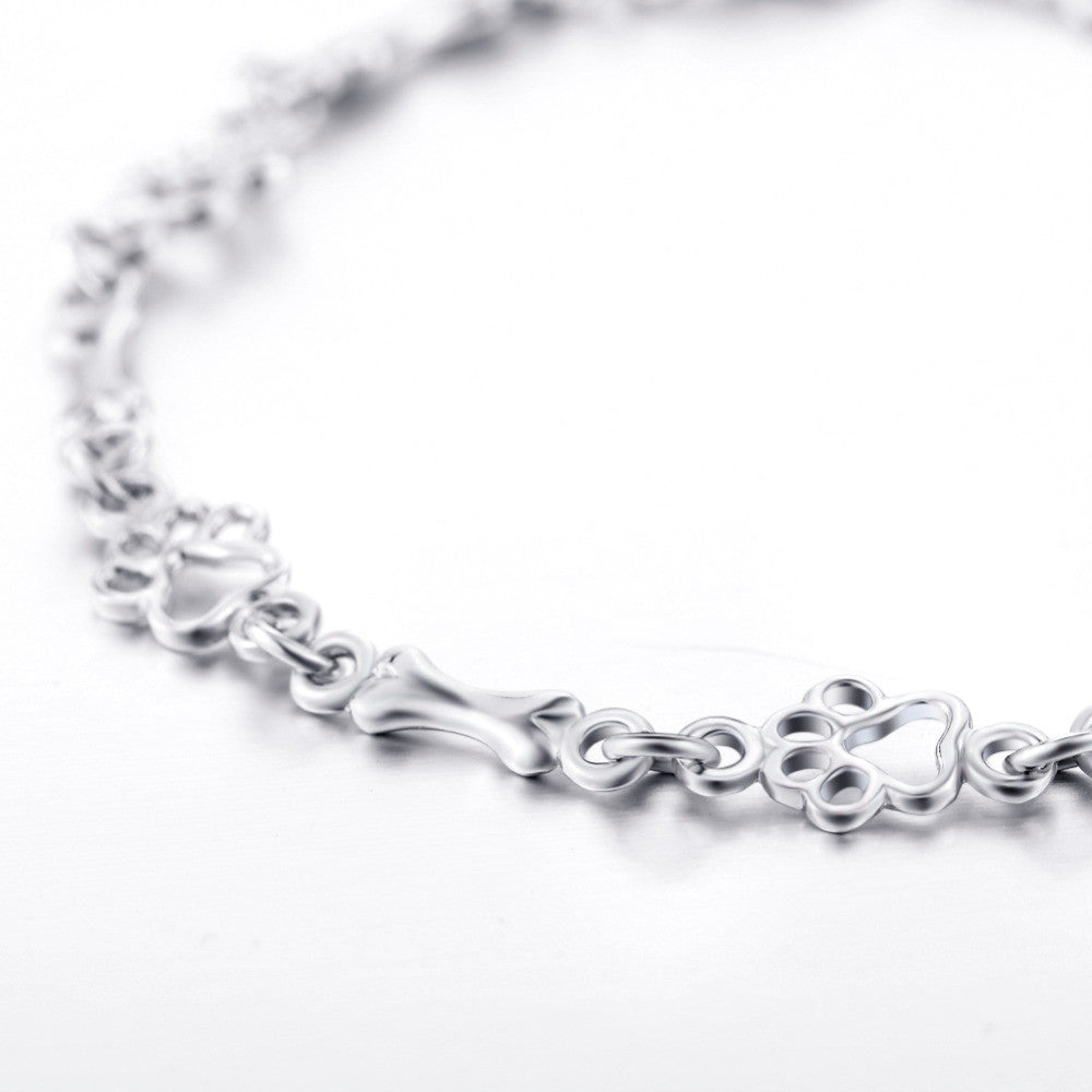 Limited Edition Pure Silver Dog Paw And Bone Charms Bracelet
