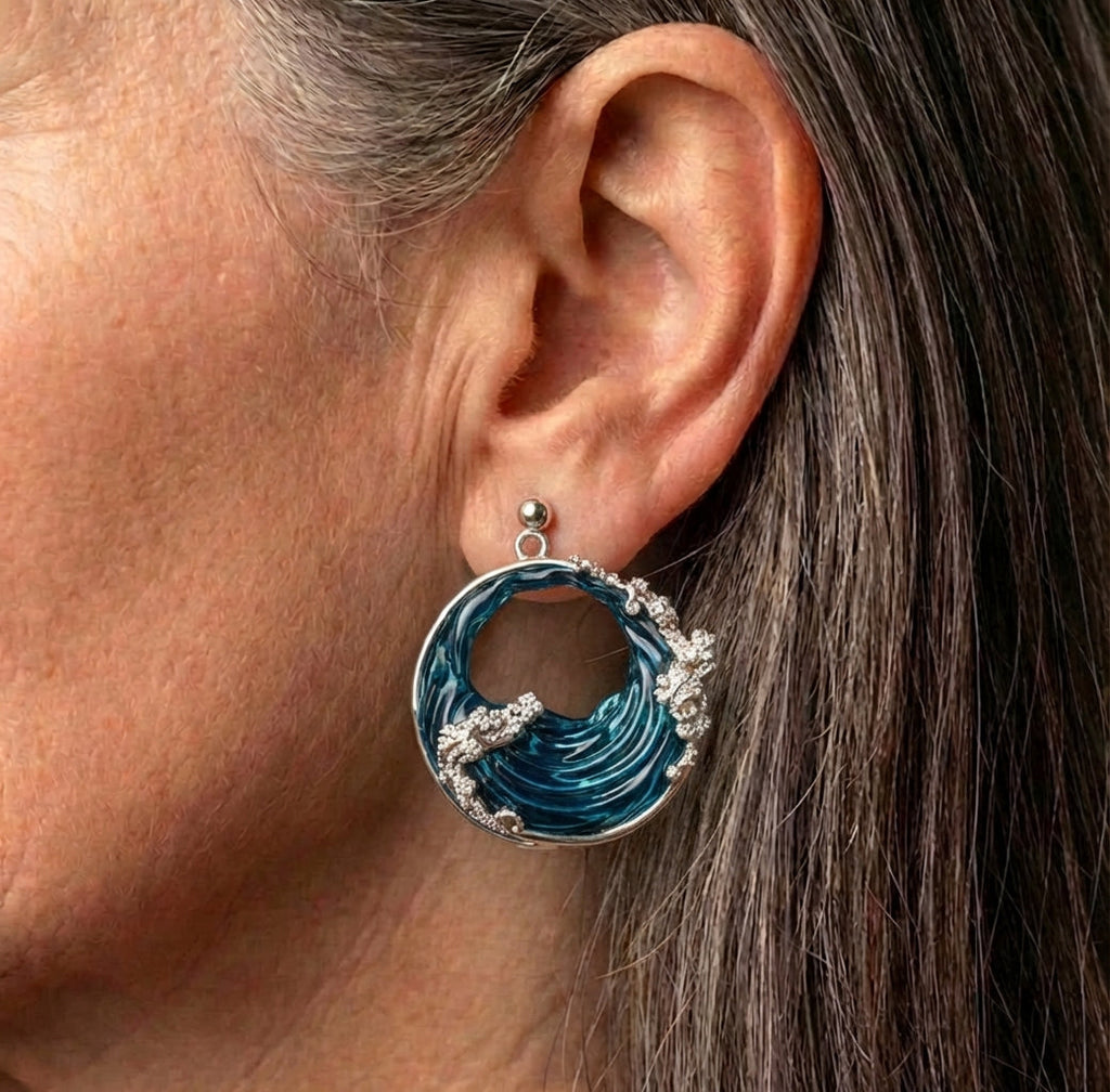A Vintage Round Ocean Earring Set