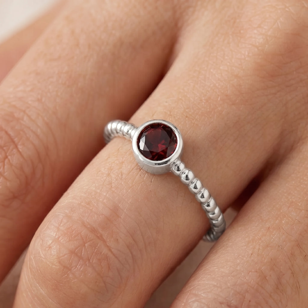 Twisted Birthstone Silver Colored Ring