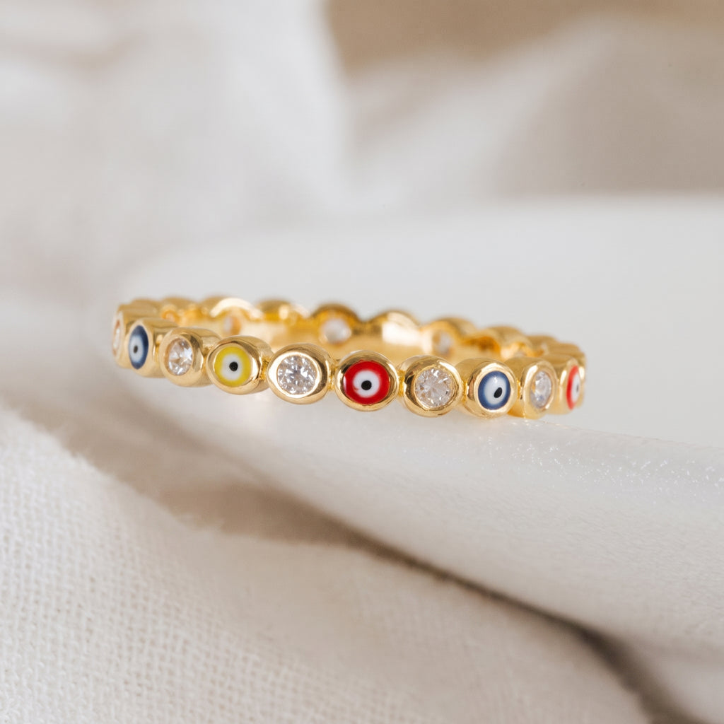 Rainbow Enamel Evil Eye Ring