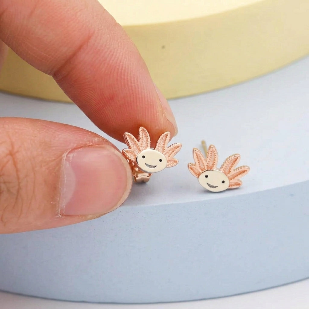 Axolotl Stud Earrings in Sterling Silver