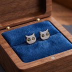 Black Cat Stud Earrings in Sterling Silver, Black Rhodium Coated Cat Earrings, Cute Cat Earrings, Silver Cat Earrings, Nature Inspired