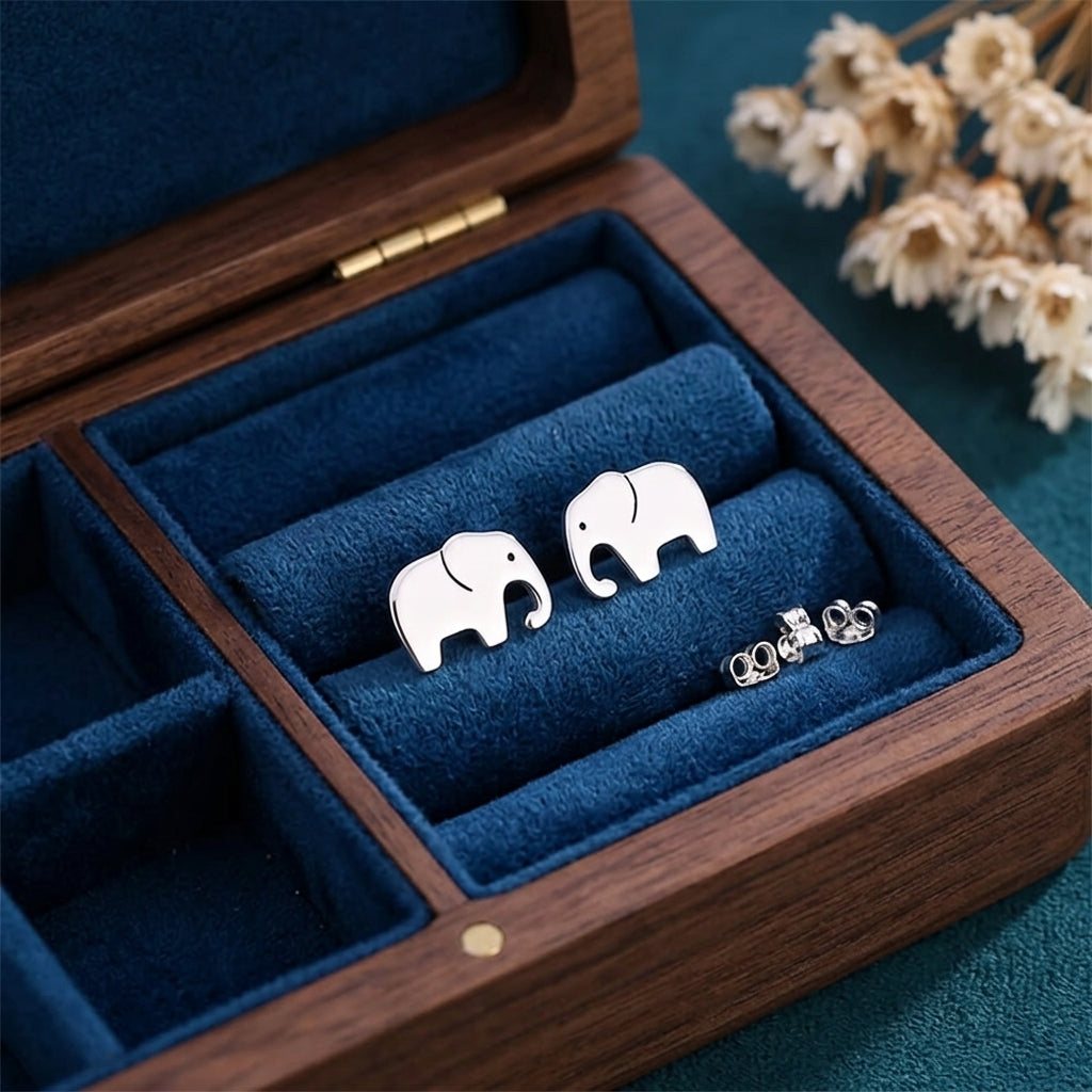 Elephant Stud Earrings in Sterling Silver,  Cute Fun Quirky Animal Jewellery, Jewelry Gift for Her, Animal Lover, Safari Nature Inspired