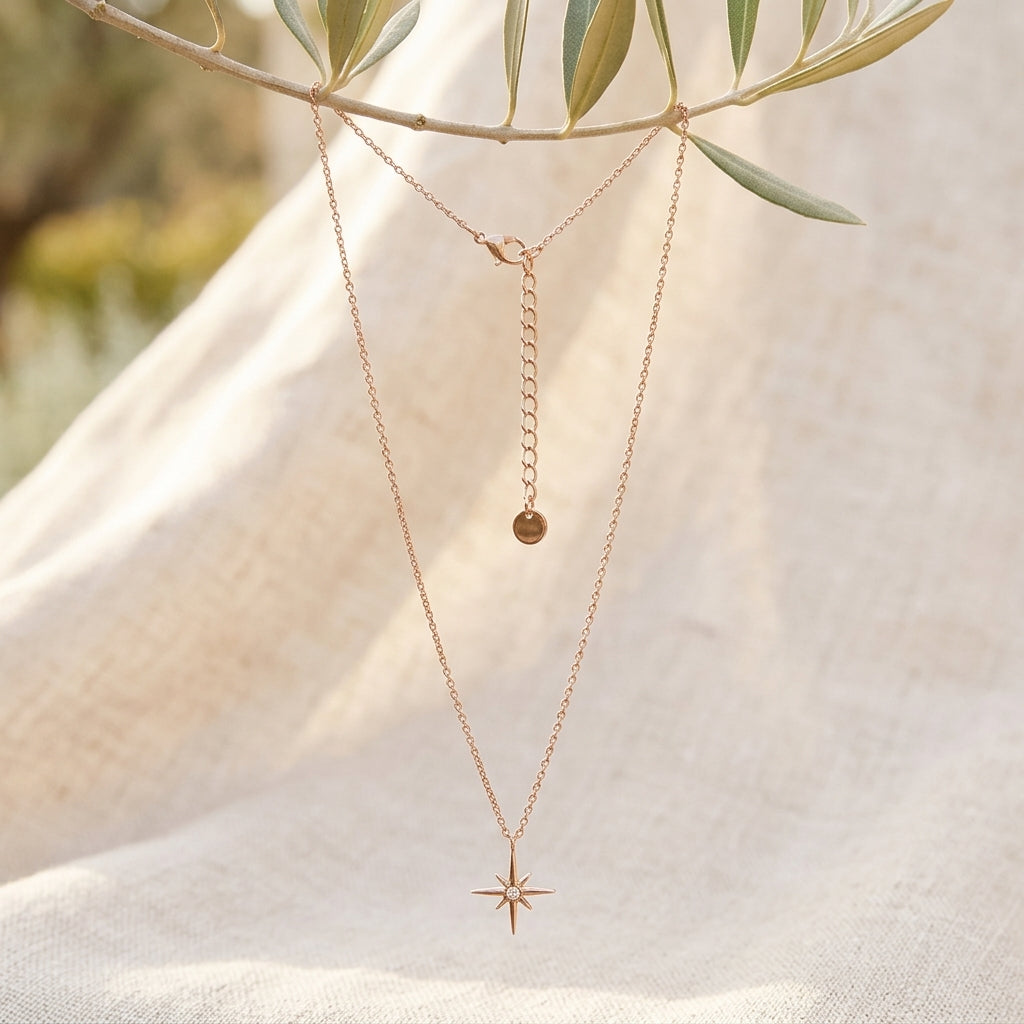 North Star Pendant Necklace Blue Opal