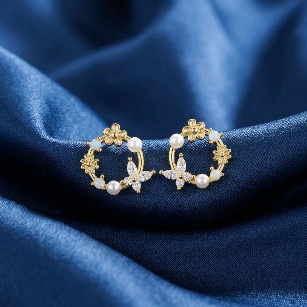 Sterling Silver Flower Wreath Studs