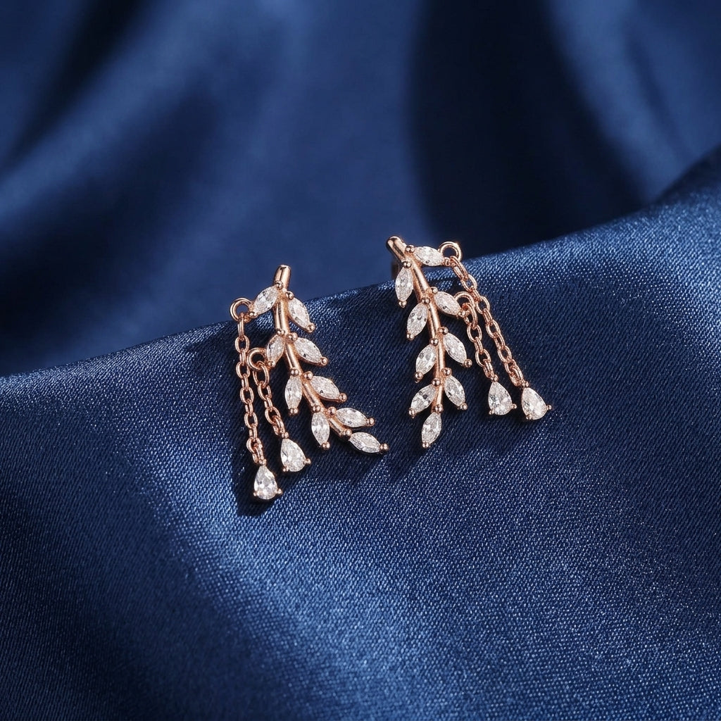 CZ Leaf Crawler Earrings Sterling Silver