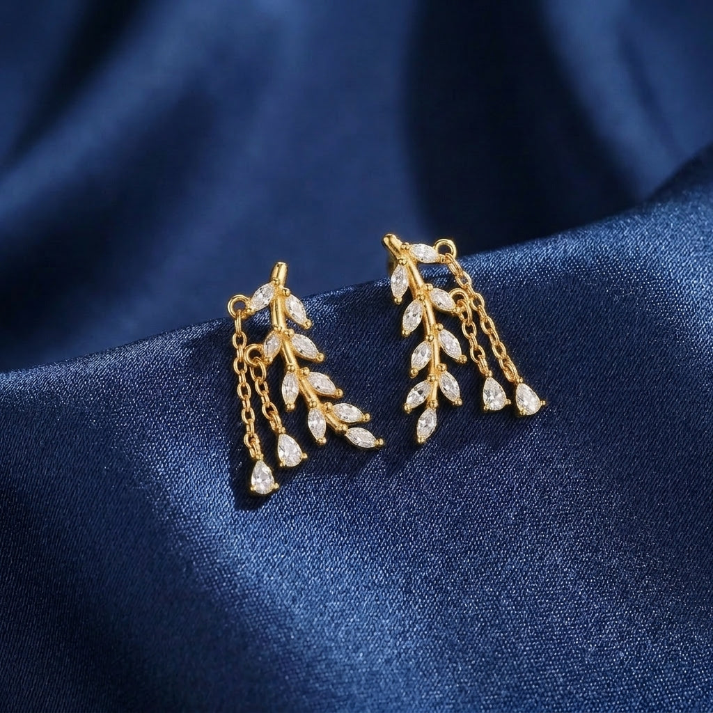 CZ Leaf Crawler Earrings Sterling Silver