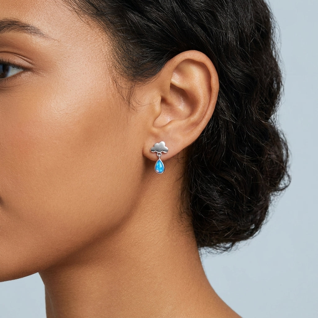 Cloud Moonstone Raindrop Stud Earrings