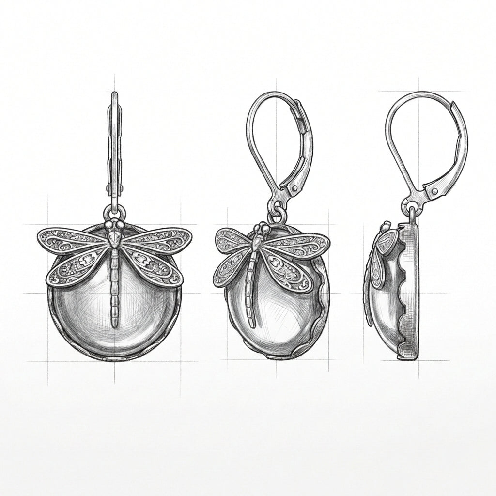 Spherical Dragonfly Earrings In Antique Gold