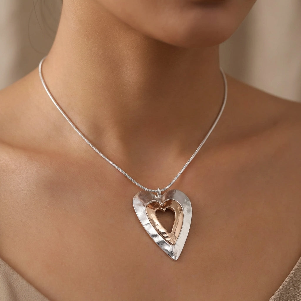 Vintage Silver & Gold Heart Pendant Necklace