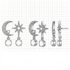 Moon And Star Earrings Made Of Gold And Opal