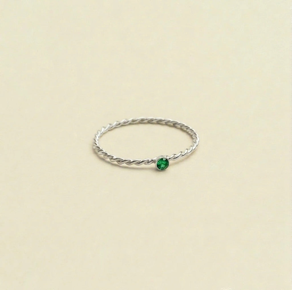 Twisted Birthstone Silver Colored Ring
