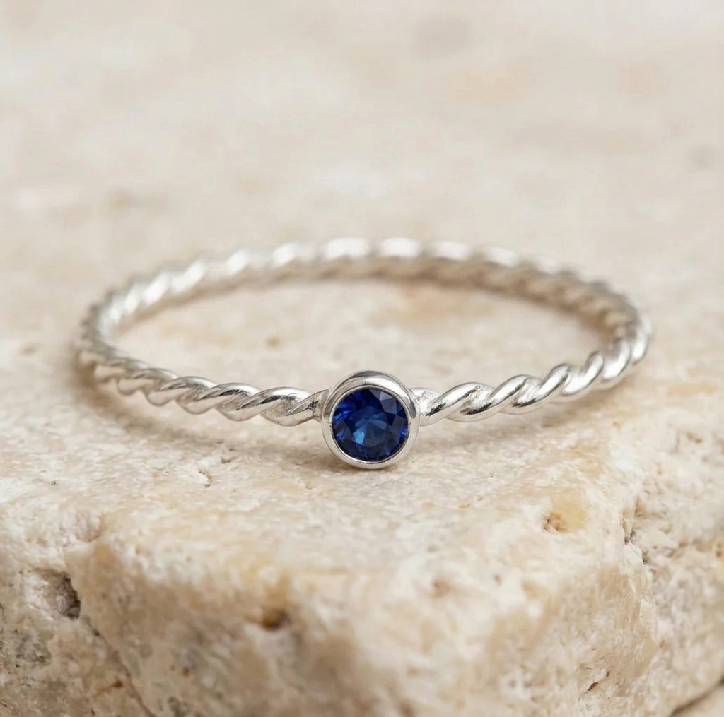 Twisted Birthstone Silver Colored Ring