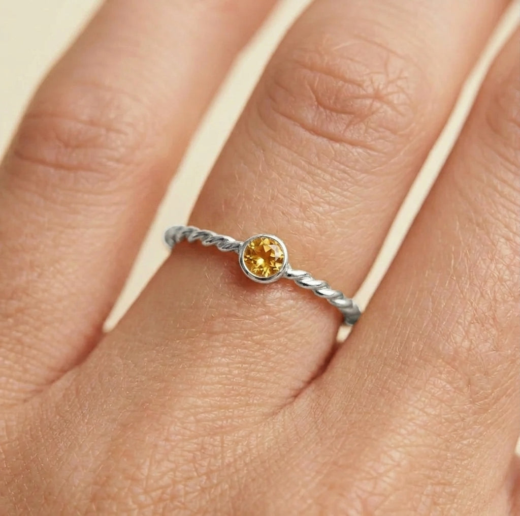 Twisted Birthstone Silver Colored Ring