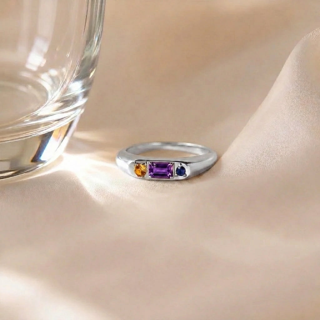 Custom Gemstone Signet Silver Colored Ring