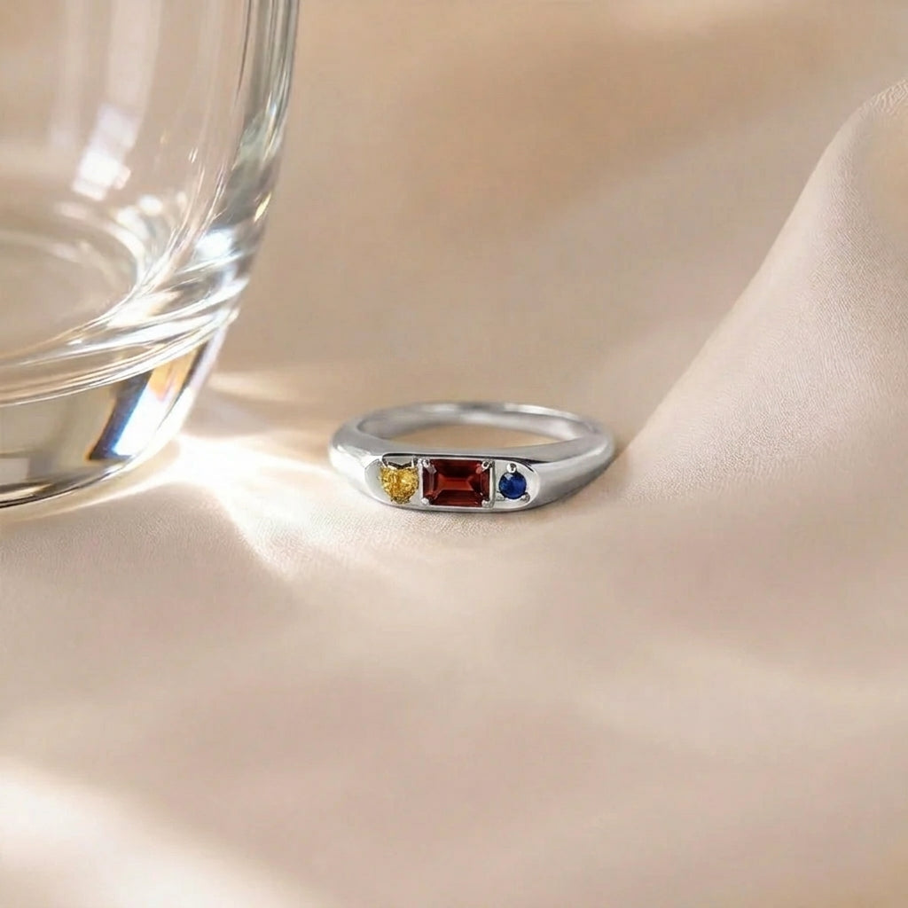Custom Gemstone Signet Silver Colored Ring