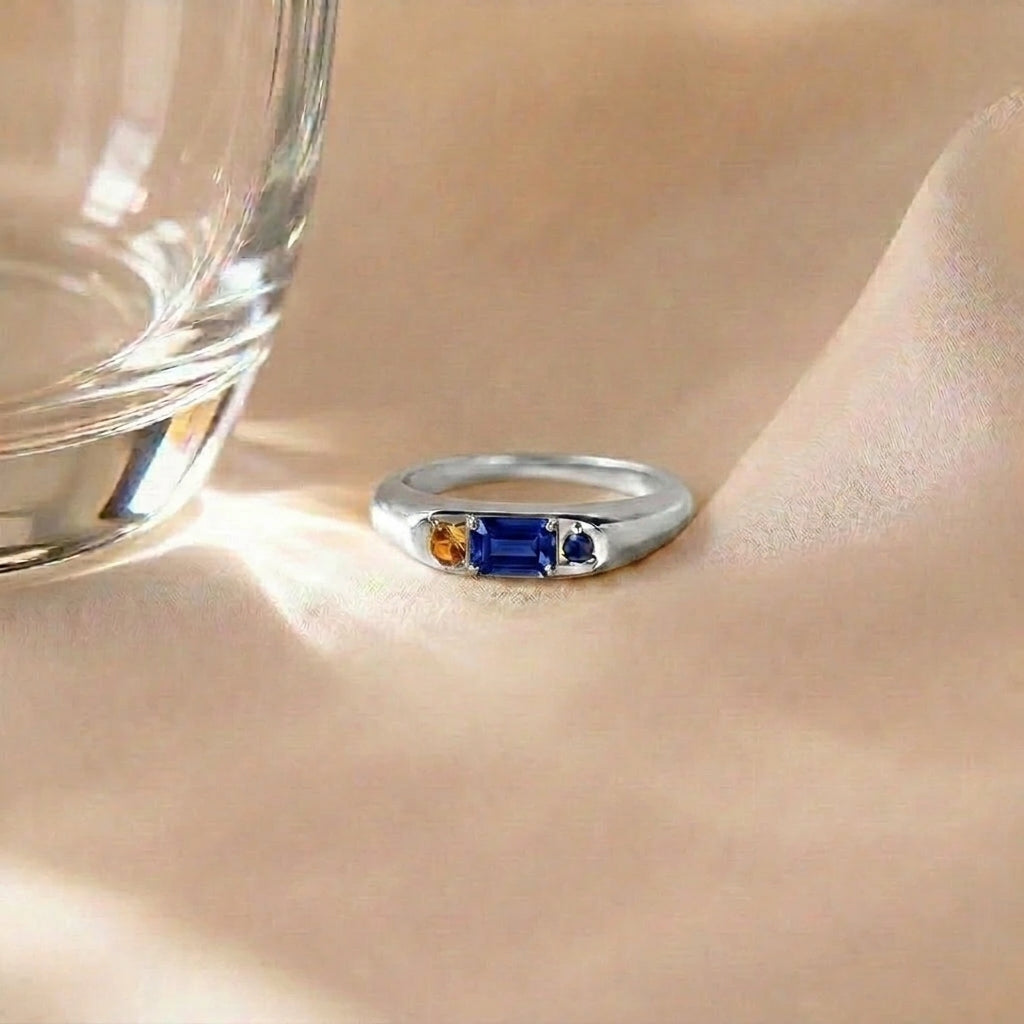 Custom Gemstone Signet Silver Colored Ring