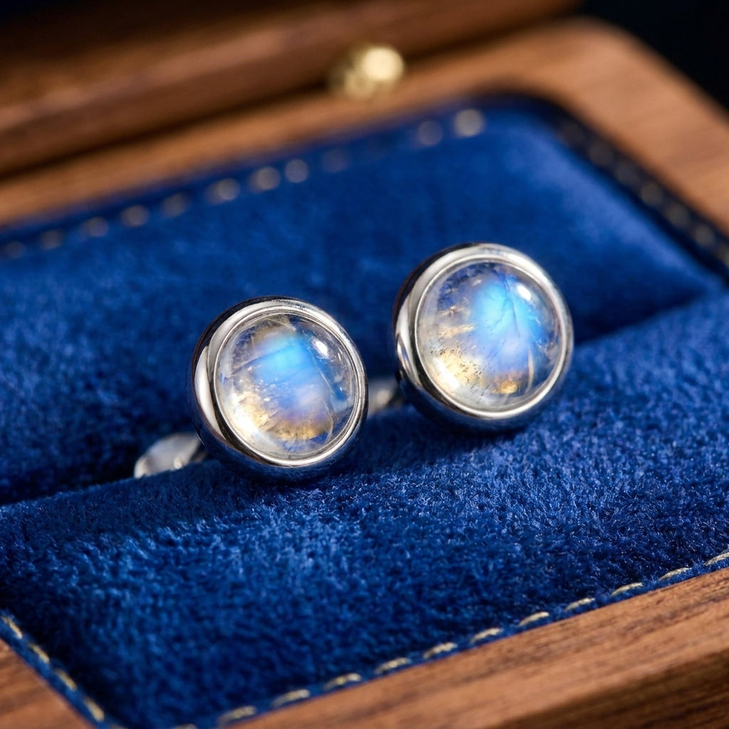 Moonstone Internally Threaded Flat Back Earrings