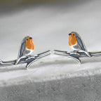Robin Bird Ear Climbers Orange Enamel