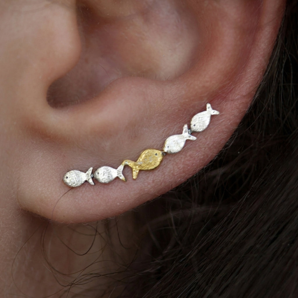 Fish Ear Climber Sterling Silver