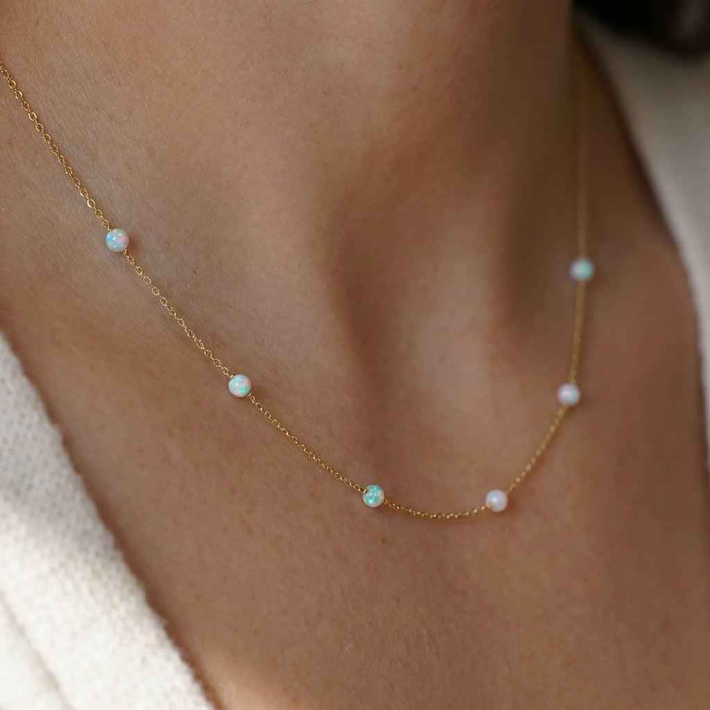 Dainty White Opal Necklace