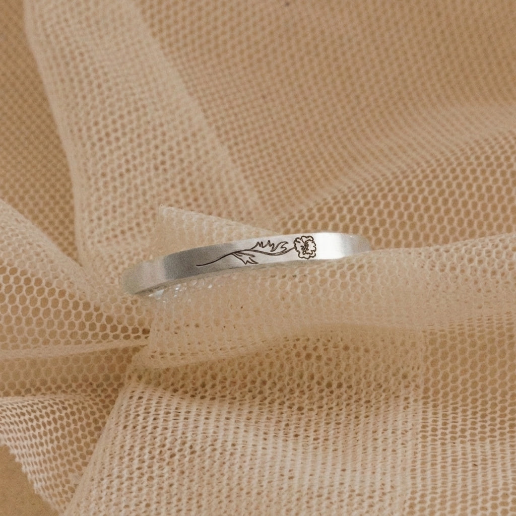 Thin Engraved Floral Silver colored Ring