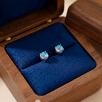 Minimalist Opal Stud Earrings in Sterling Silver, Simulated White or Blue Opal, Tiny Circle Dot Jewellery