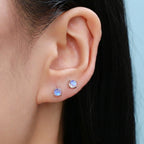 Minimalist Opal Stud Earrings in Sterling Silver, Simulated White or Blue Opal, Tiny Circle Dot Jewellery