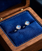 Tiny Moonstone 16G Internally Threaded Flat Back Earrings in Sterling Silver