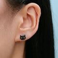 Black Cat Stud Earrings in Sterling Silver, Black Rhodium Coated Cat Earrings, Cute Cat Earrings, Silver Cat Earrings, Nature Inspired