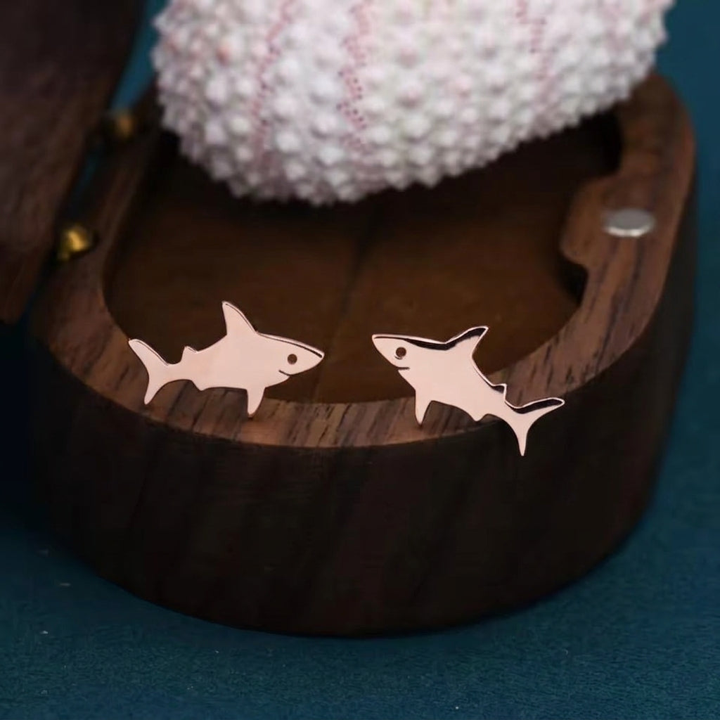 Shark Fish Stud Earrings in Sterling Silver,  Cute Fun Quirky, Jewellery Gift for Her, Animal Lover, Nature Inspired, Nautical Fish   L16