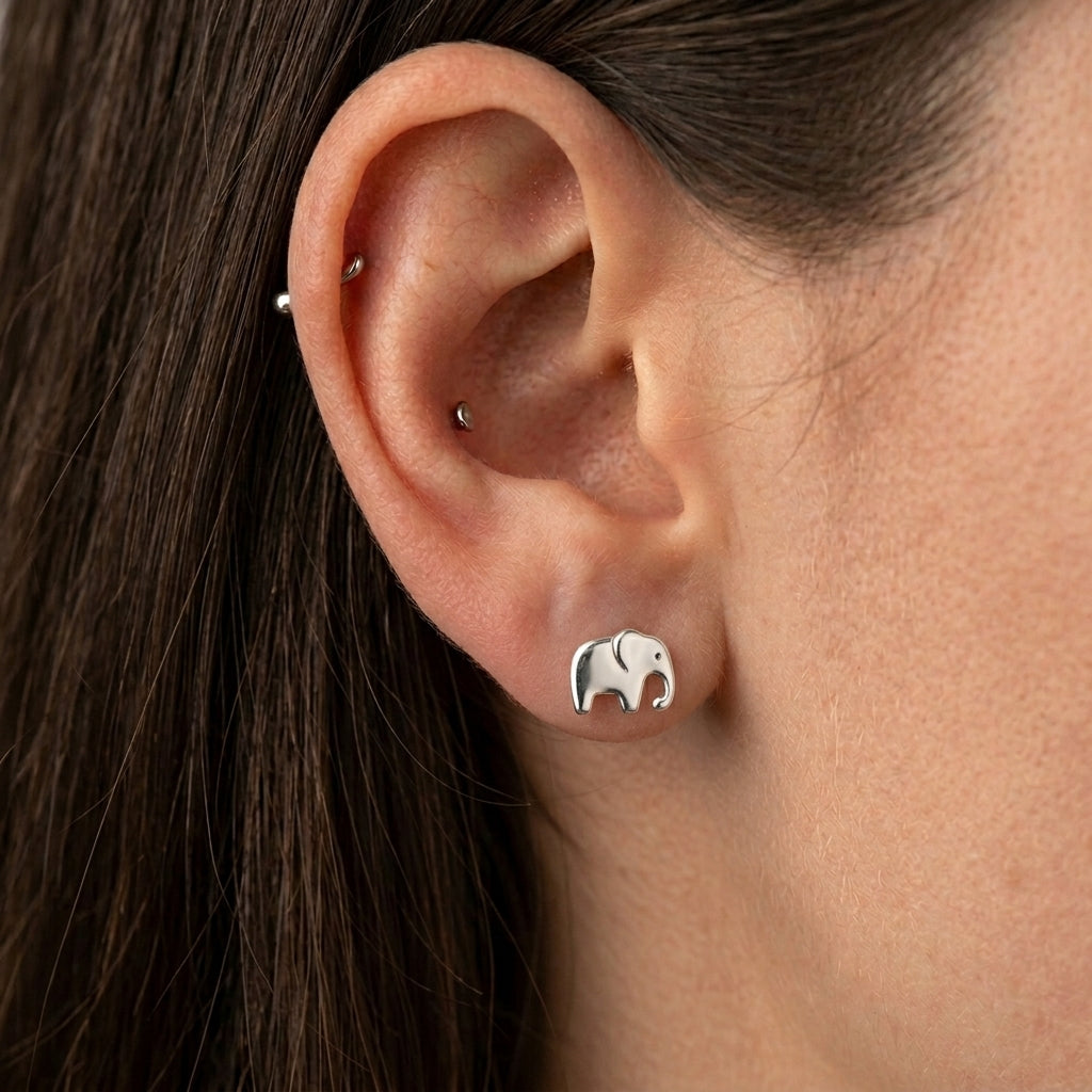Elephant Stud Earrings in Sterling Silver,  Cute Fun Quirky Animal Jewellery, Jewelry Gift for Her, Animal Lover, Safari Nature Inspired