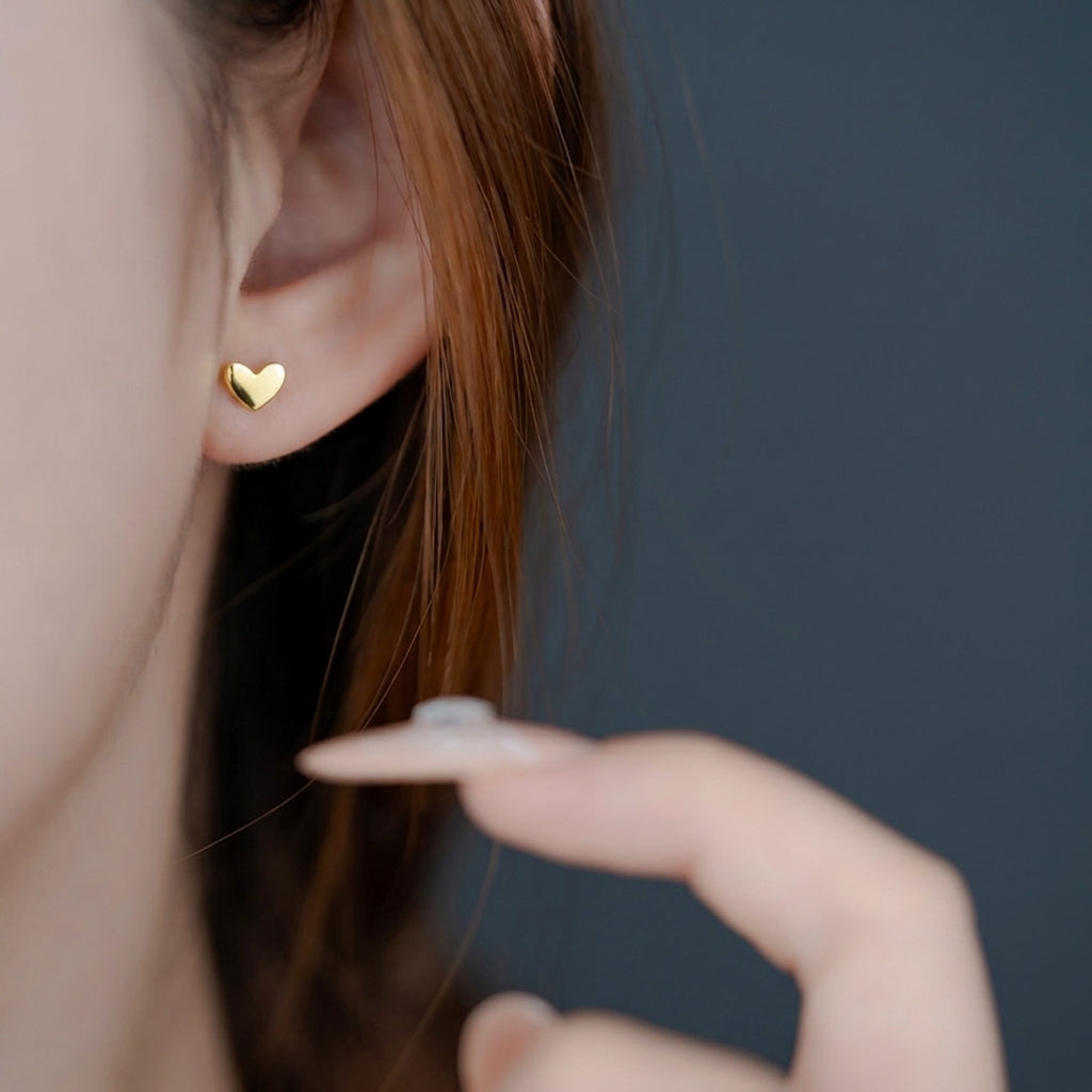 Tiny Heart Stud Earrings in Sterling Silver, Silver, Gold or Rose Gold, Dainty Little Heart Stud, Tiny Heart Stud